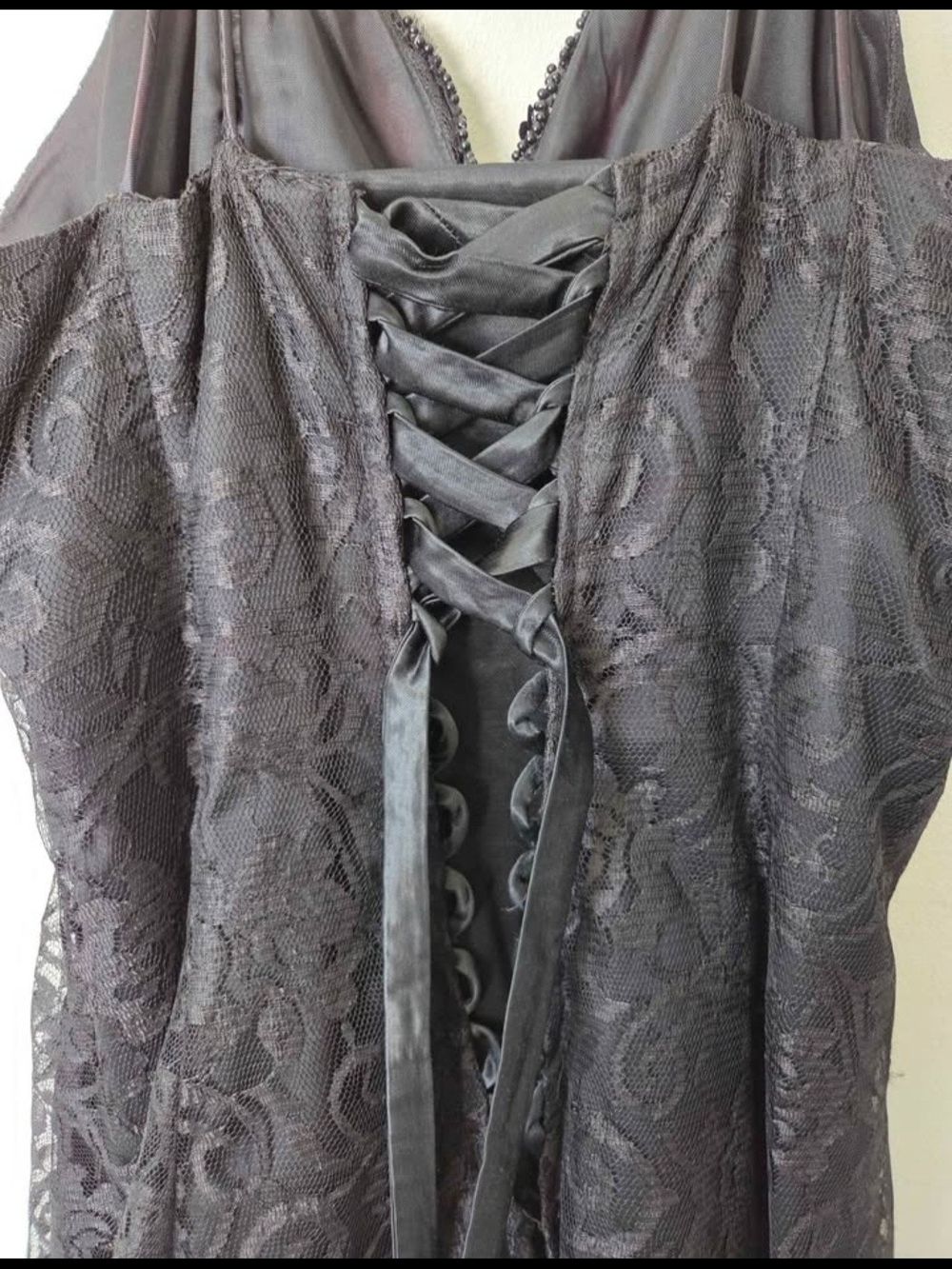 Black Lace Corset-Style Dress with Satin Ribbon